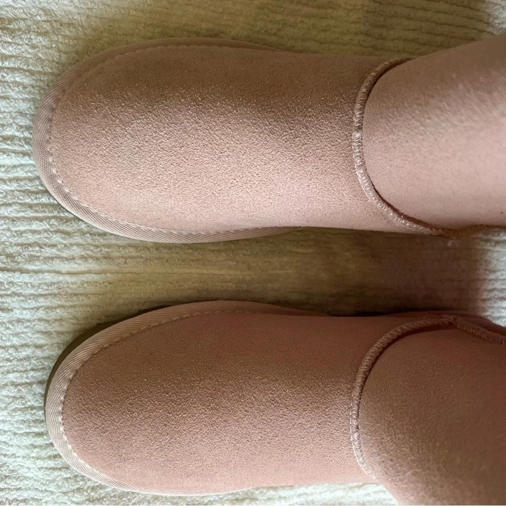 Time & Tru Pink Leather Faux Fur Lined Boots Sz 7 Ankle Winter